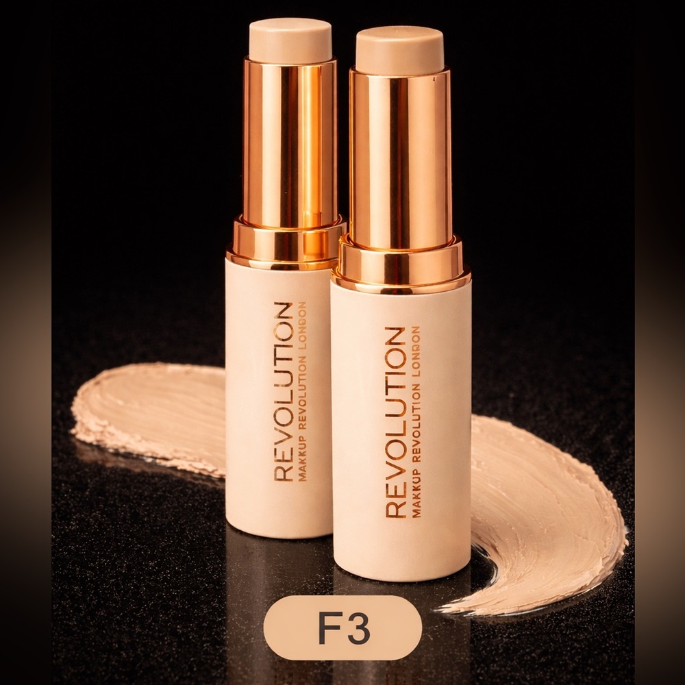 Makeup Revolution Fast Base Foundation Stick Shade F3‎ 2-Piece Set Cream Natural